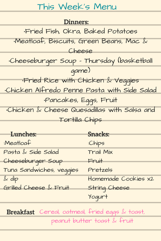 Complete weekly Menu example