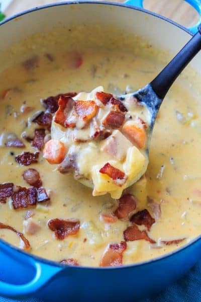 Ham and potato chowder in large Dutch oven.