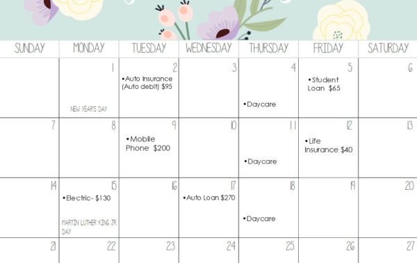 Monthly Calendar Example