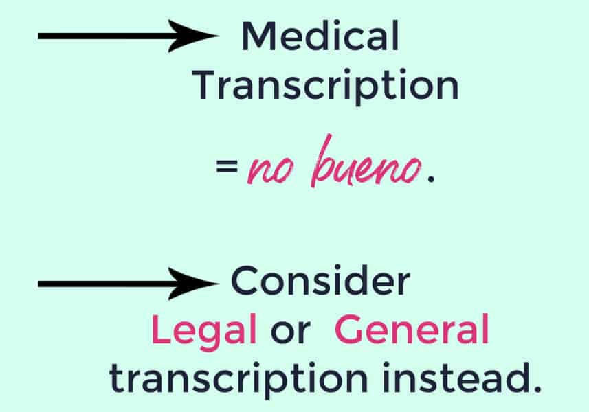 Graphic with arrows showing online transcription courses in general or legal transcription: something to consider instead of medical transcription.