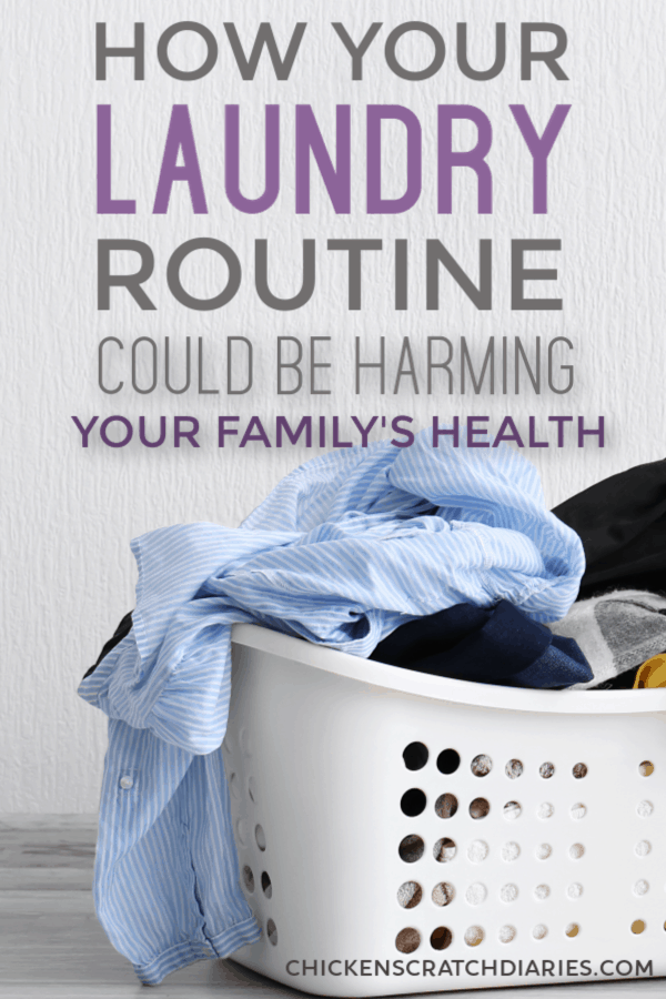 Vertical graphic of a basket of laundry with text overlay "How your laundry routine could be harming your family's health"