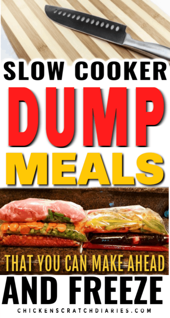 Image with text: slow cooker dump meals that you can make ahead and freeze