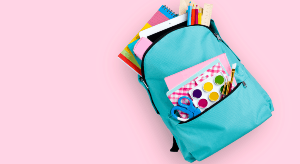 Back to school shopping tips: image of backpack and supplies