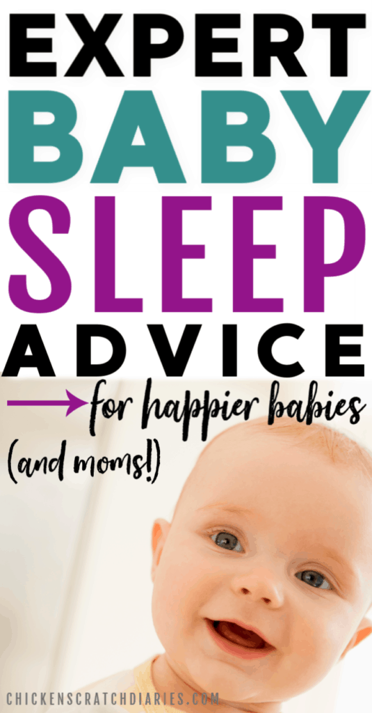 Image of smiling baby with text: Expert baby sleep advice for happier babies and moms