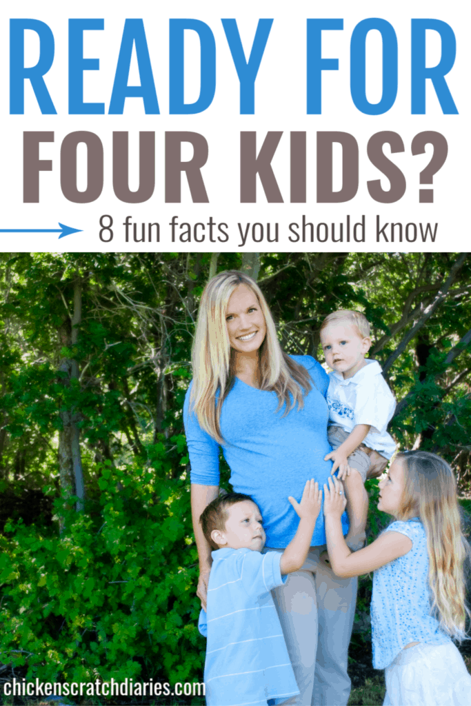 Image of pregnant mom with 3 kids, with text - Ready for 4 Kids? 8 Fun facts you should know.
