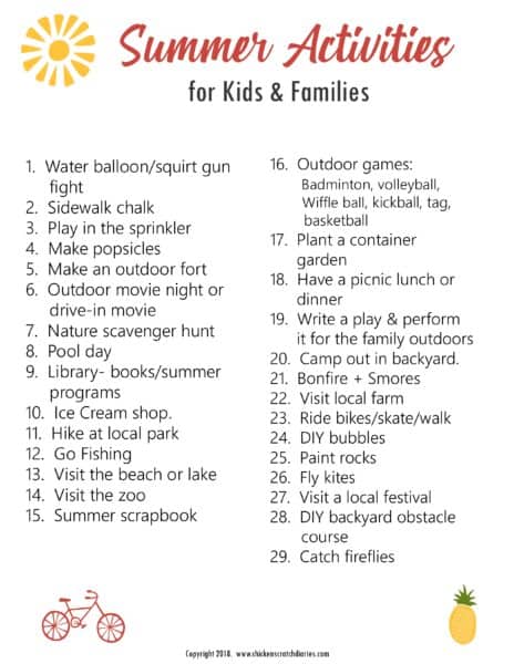 list of summer activities for kids