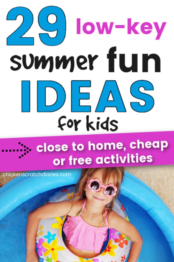 low key easy ideas for summer fun for kids: vertical image with kid swimming in small pool