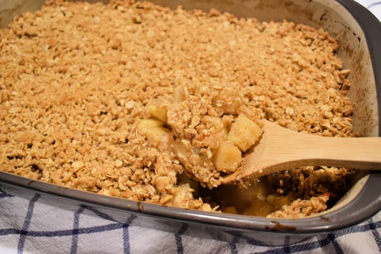 apple crisp in stoneware pan