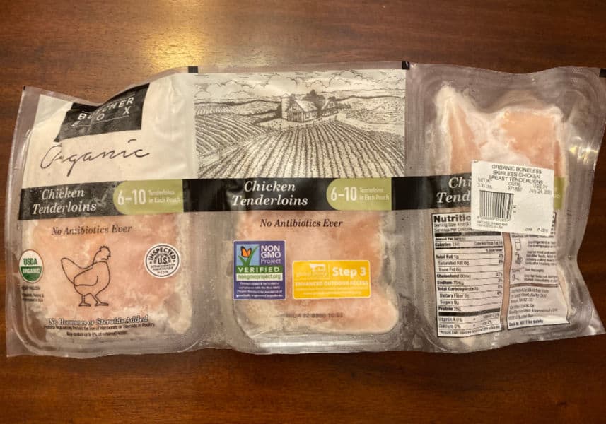 3-pack of frozen Butcherbox chicken tenderloins