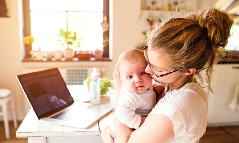 Mom with baby at home-productivity tips