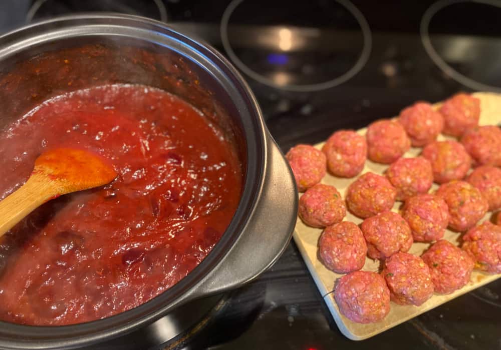 meatball prep and sauce mixture