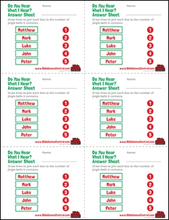 Image of the printable Answer Sheet for "Do you hear what I hear" Christmas Sunday School game