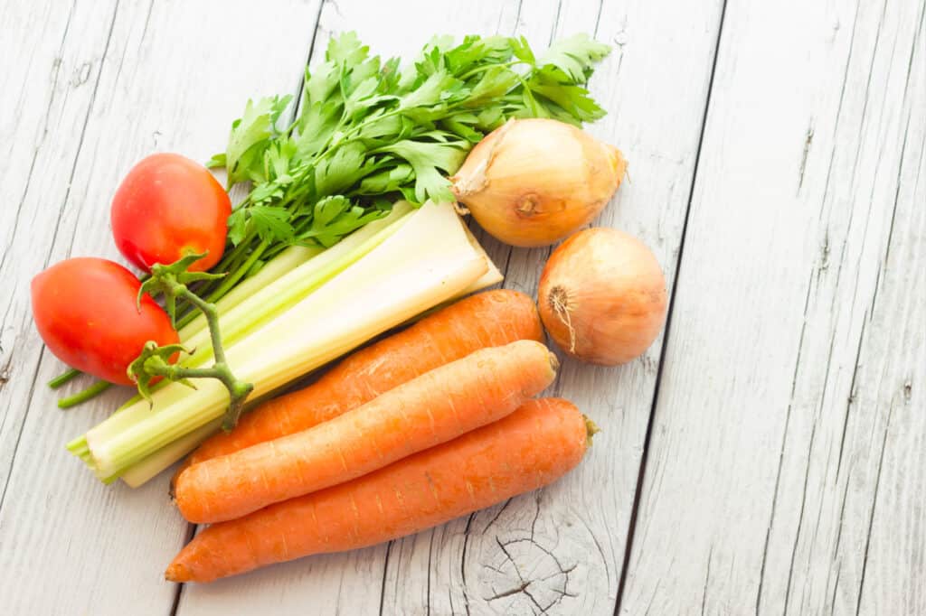 clean organic veggies for turkey soup