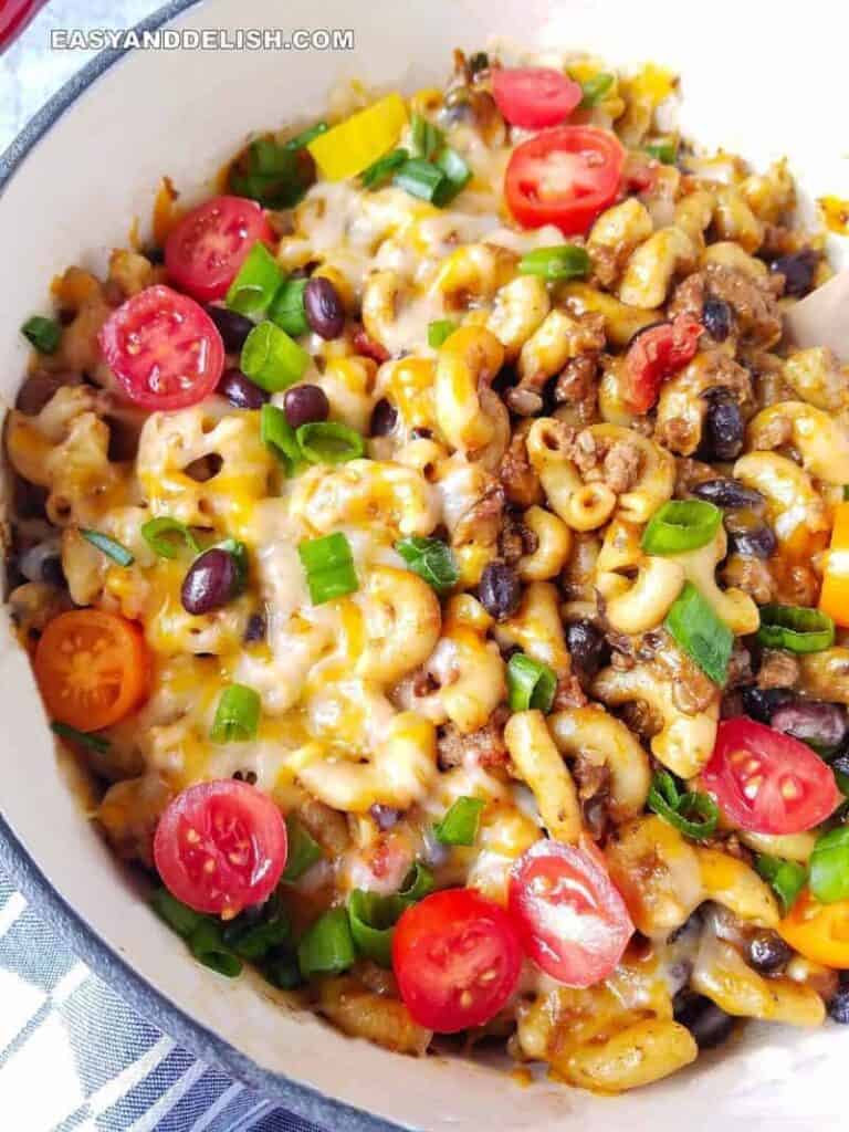 pasta with black beans, cheese and veggies