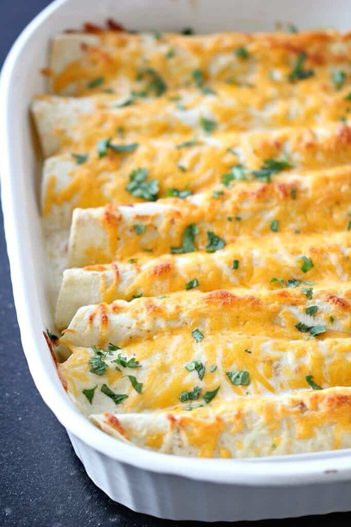 chicken enchiladas: freezer meal idea for new moms