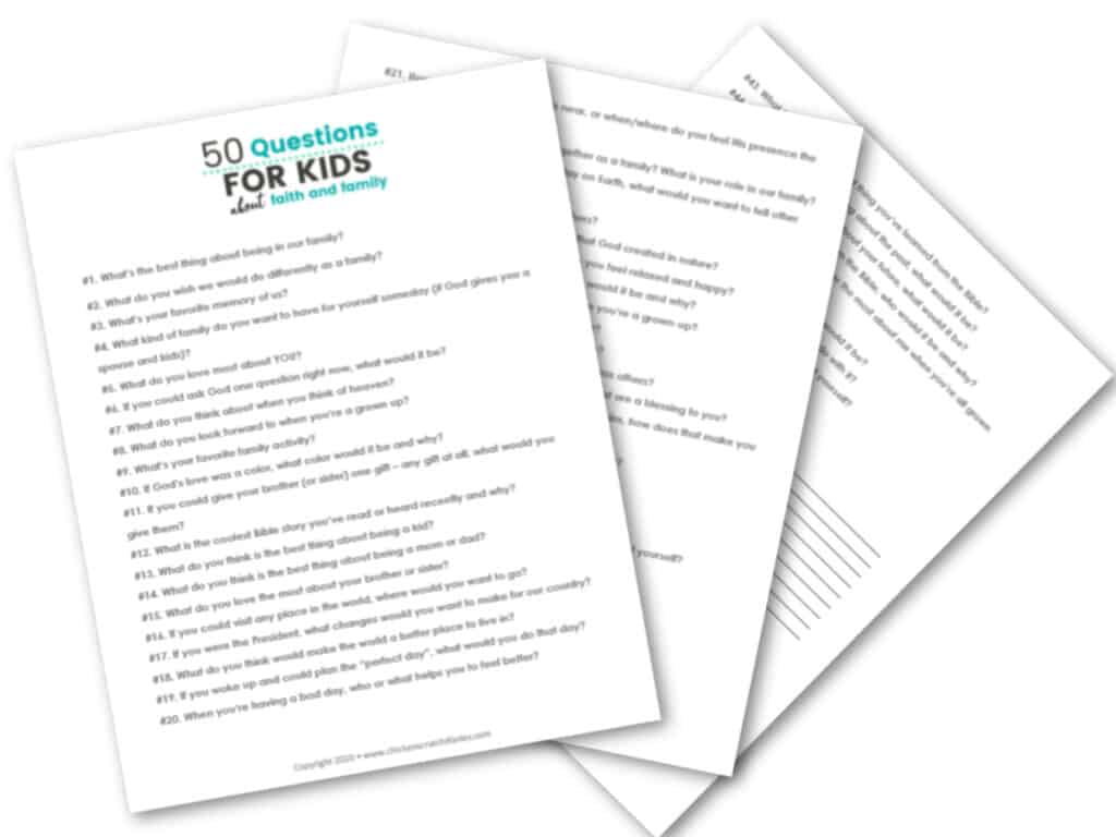 Image of 50 Questions for Kids printable that links to the article below.
