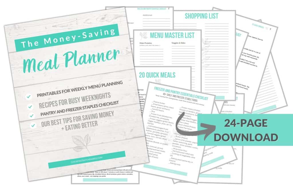 Image of the 24-page Money Saving Meal Planner, with pages spread out in a collage to demonstrate what's included in this PDF printable.