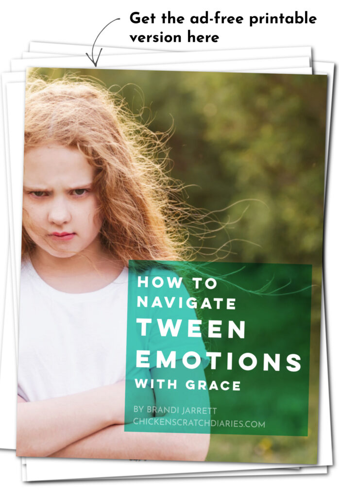 Girl with arms crossed with text "How to Navigate Tween Emotions with Grace"-an ad to buy the printable version of this post.