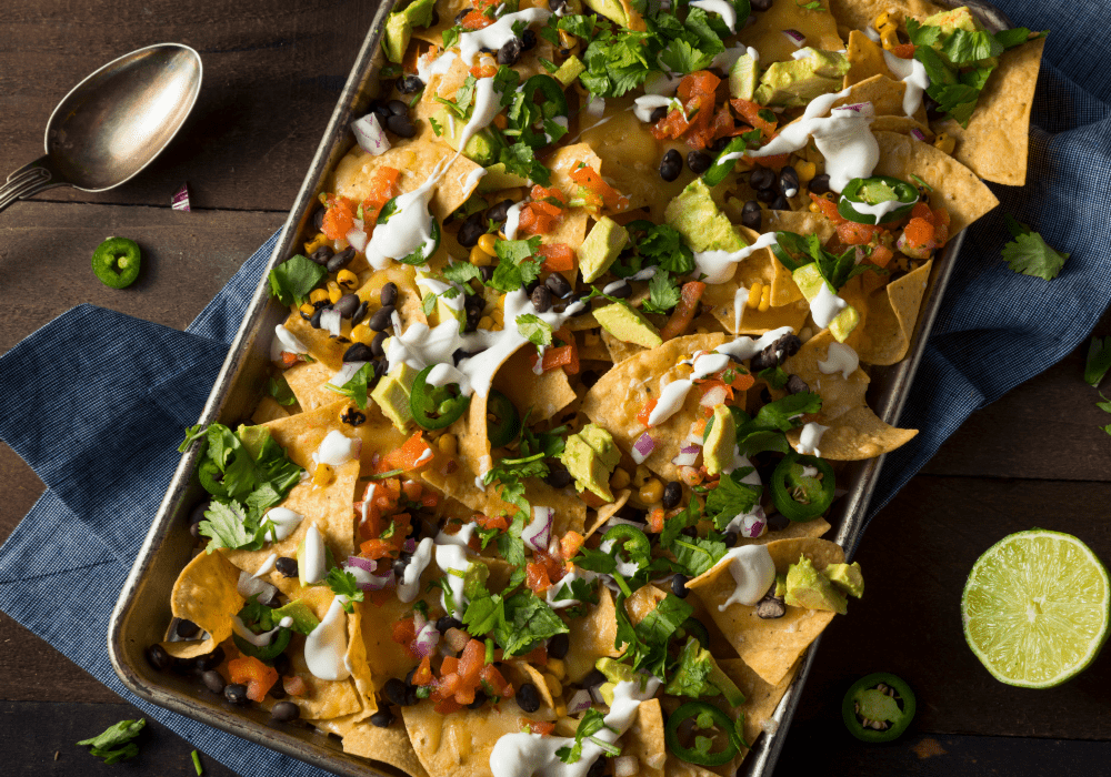 Image of Sheet pan nachos- example of quick dinners included in our 20 Quick Meals printable.