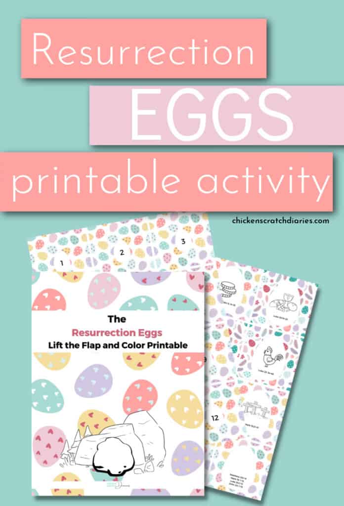 Vertical image of example of printables, with text overlay "Resurrection eggs printable activity"