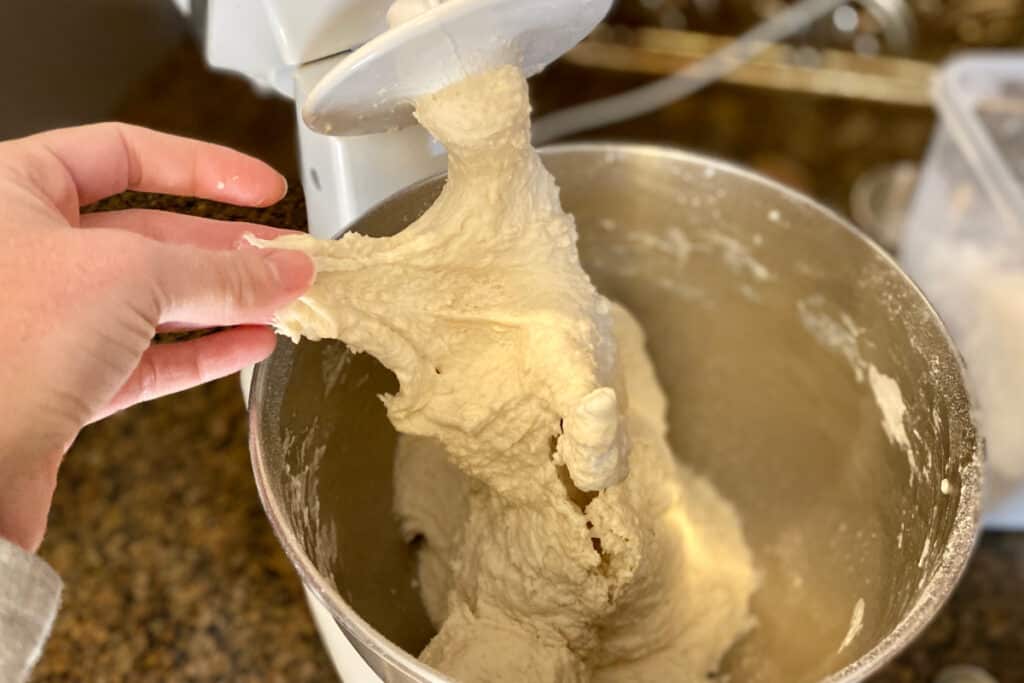 Example of dough consistency for dutch oven bread.