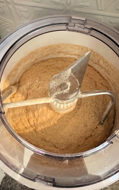 Bosch universal mixer mixing up several pounds of bread dough (top view).