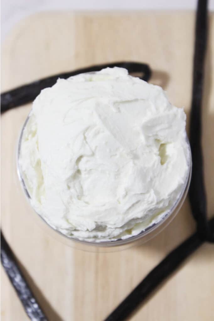 Finished whipped body butter-- top view in a jar.