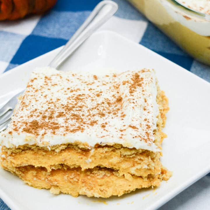 Slice of pumpkin spice icebox cake