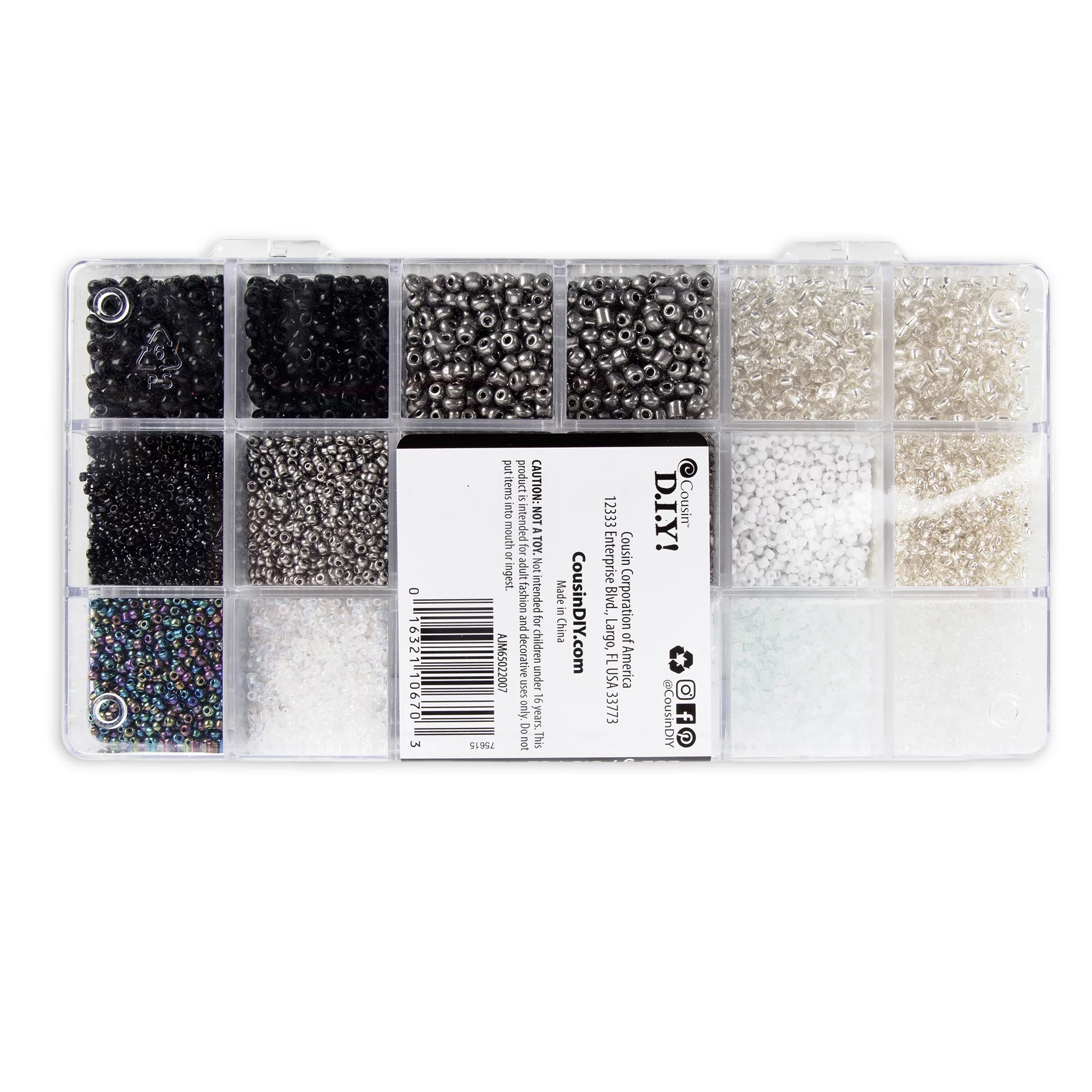Glass Seed Bead Bulk Pack, Black, White, Silver