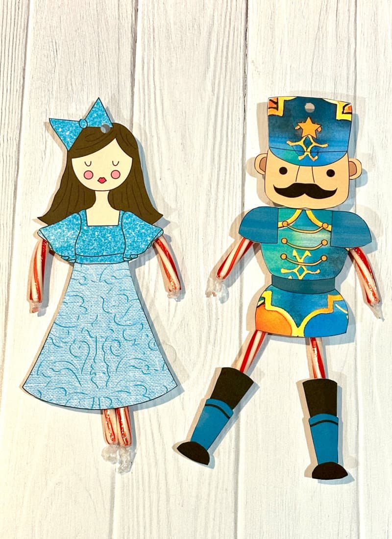 Nutcracker ornaments with candy cane arms and legs.
