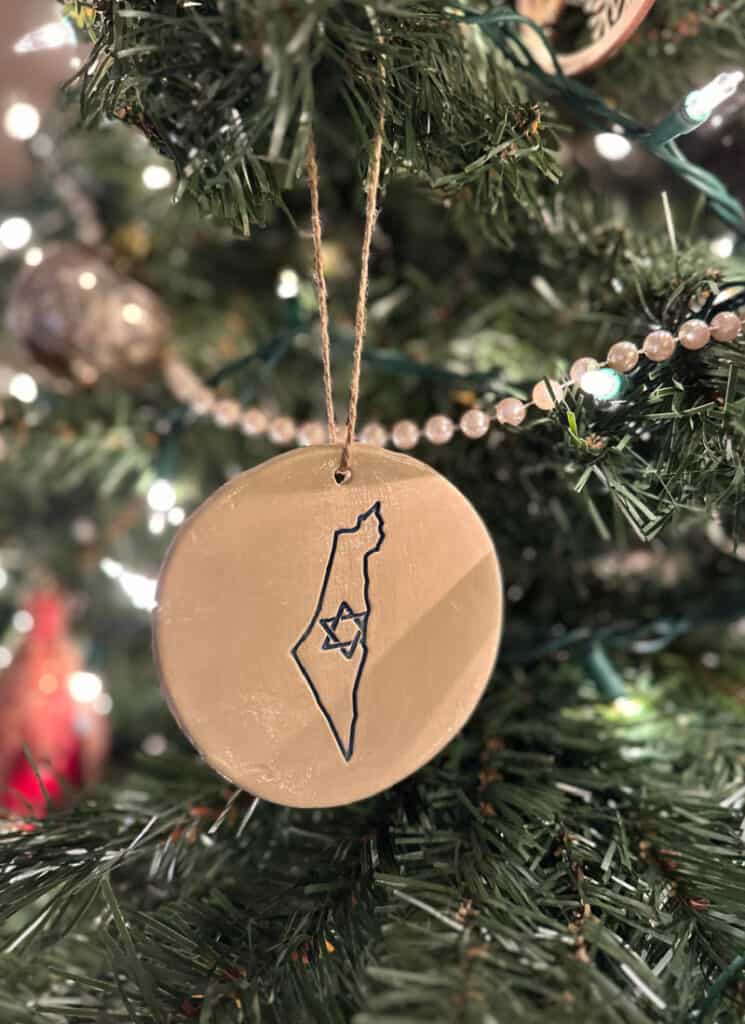 Ceramic ornament with state of Israel from recent Artza box subscription box.