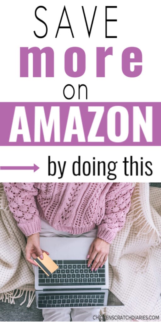 Vertical graphic with image of woman on her laptop and text above "Save more on Amazon by doing this"
