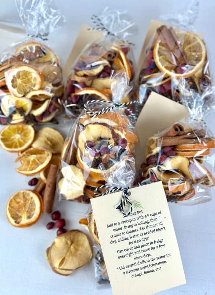 Simmer pot gifts with gift tags.
