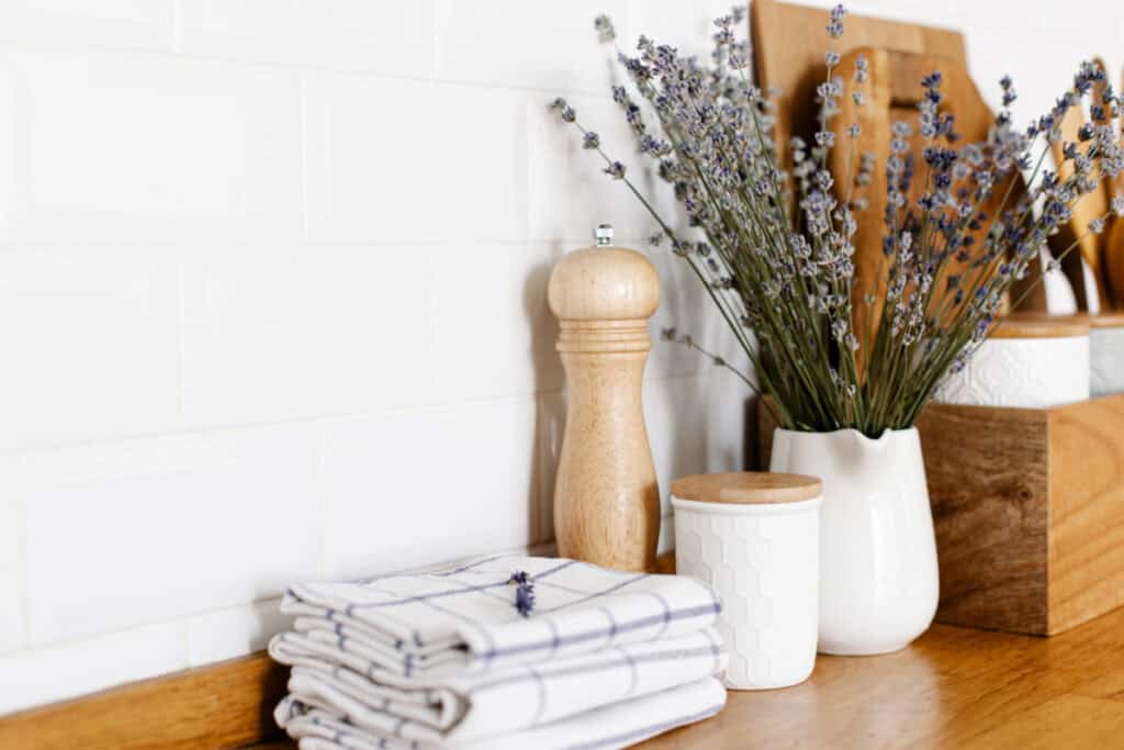 Thrifted kitchenware in a country kitchen- idea for inexpensive Christmas gift.