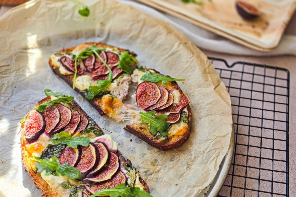 thin sliced sourdough pizzas with figs and other unique toppings.