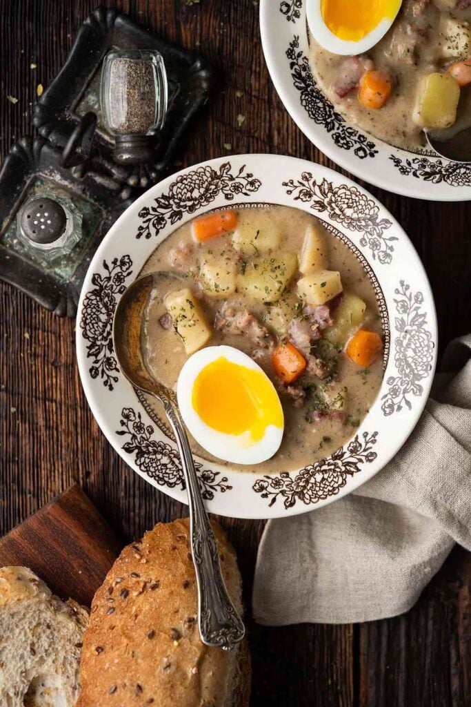 Bowl of Zurek Polish Sour Rye Soup in a bowl